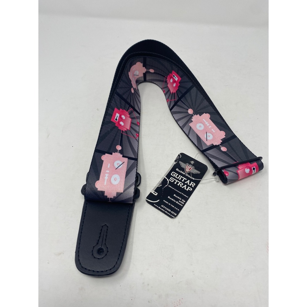 Buckle-Down Pink Pixel Robot Guitar Strap Adjustable Made in USA Grey Sunburst